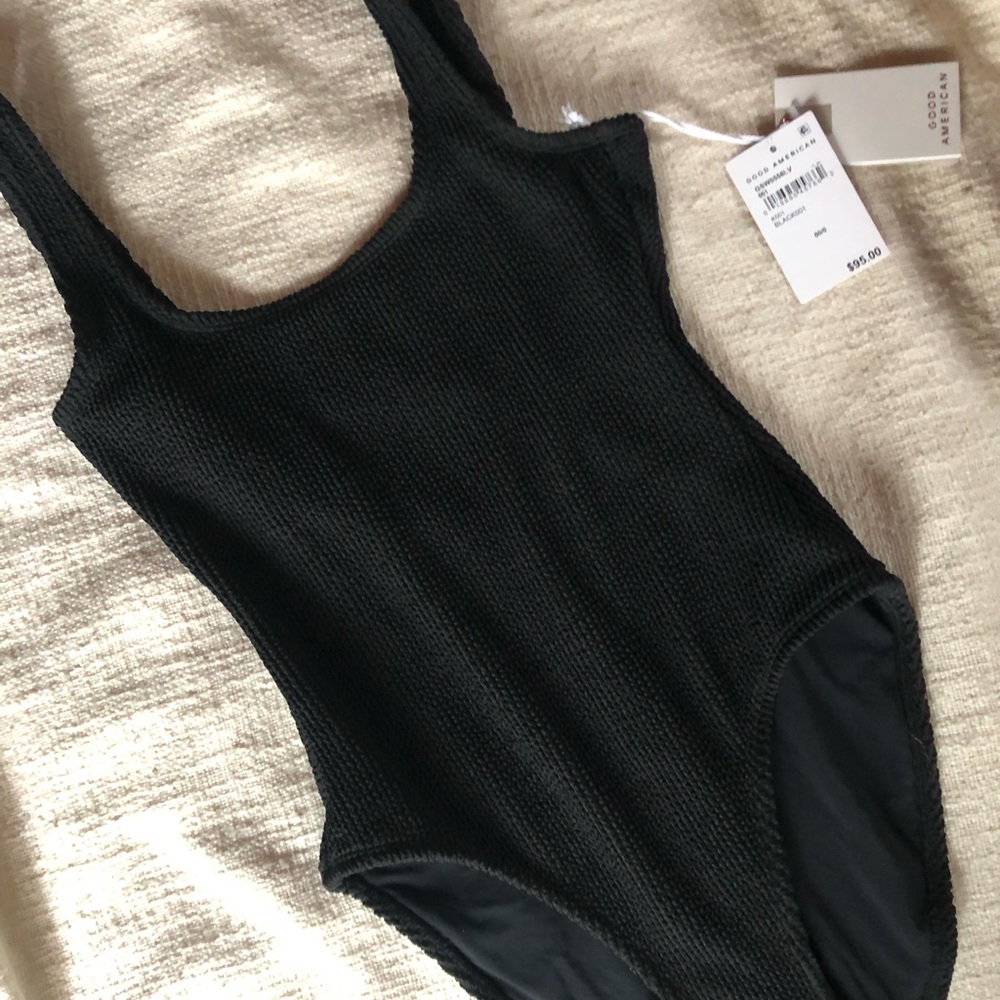 NWT Good America Black Ribbed One Piece